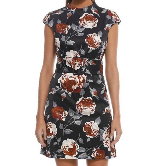 Theory Mod Belt Dress In Victorian Floral Satin, 2 - Picture 2 of 9